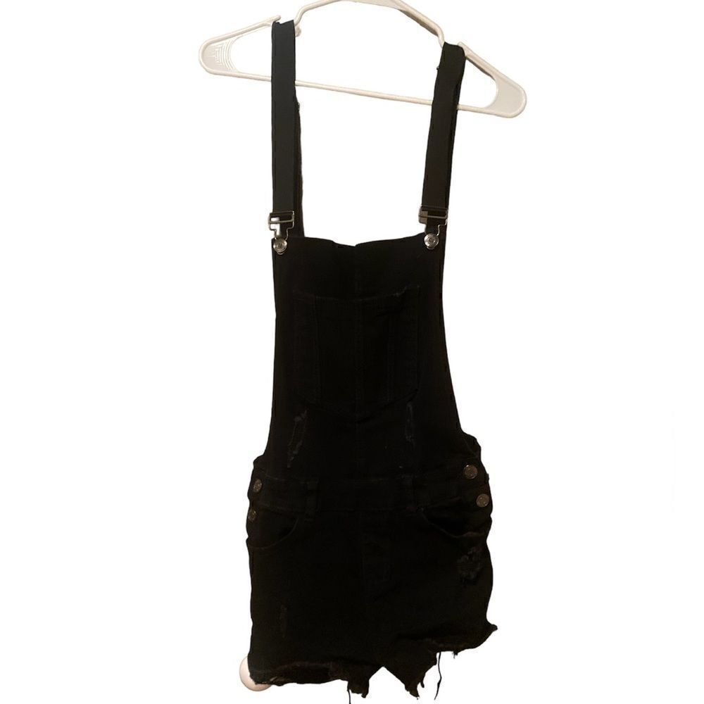 Blue Topic Black Jean Overall Shorts Size Medium Distressed